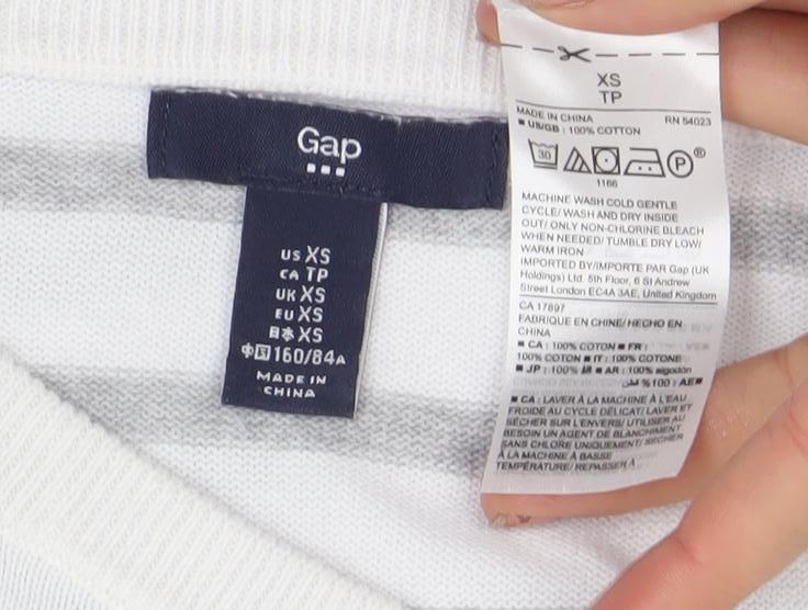 Gap Womens White Grey Striped Cotton Jumper XS Crew Neck Pullover