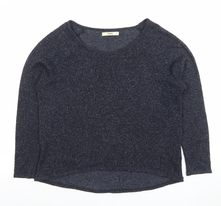 Oasis Women Blue Knit 3/4 Sleeve Pullover Jumper M