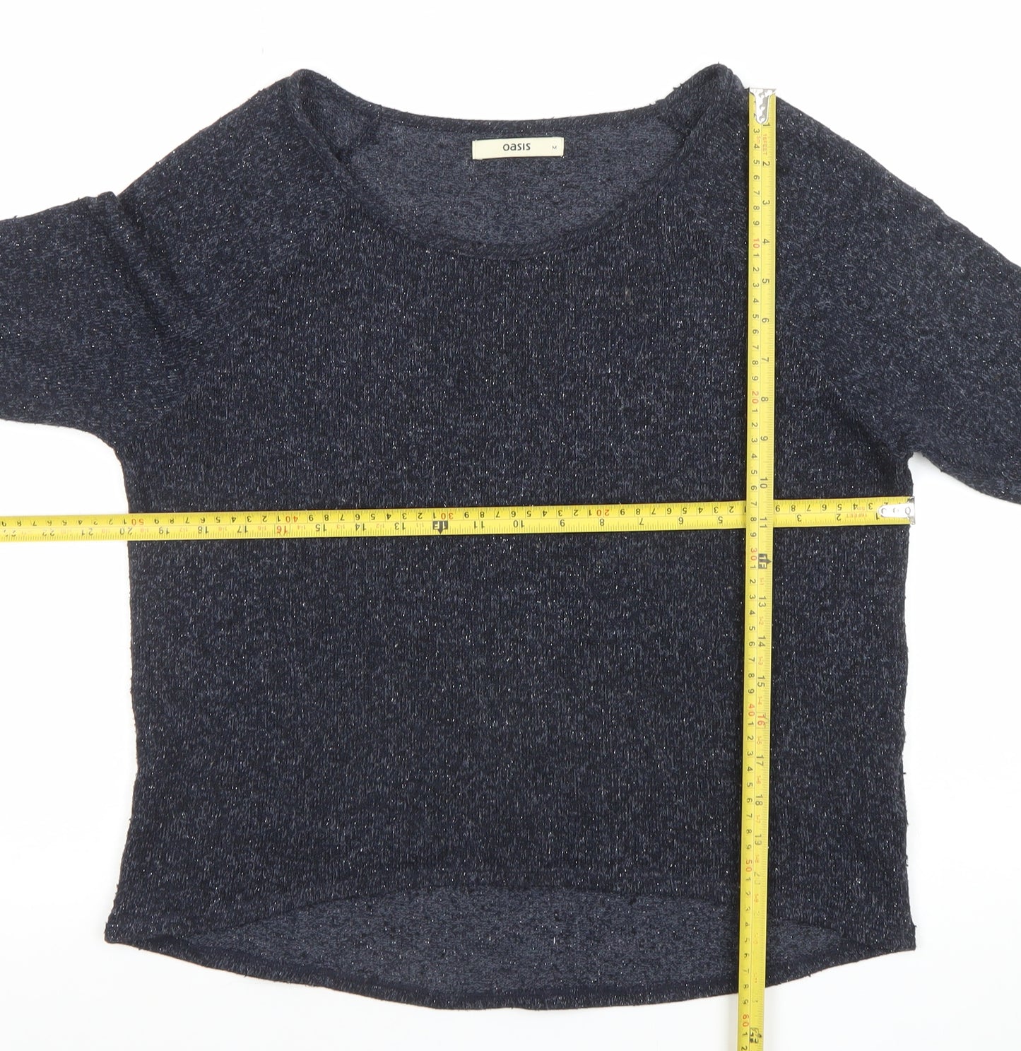 Oasis Women Blue Knit 3/4 Sleeve Pullover Jumper M