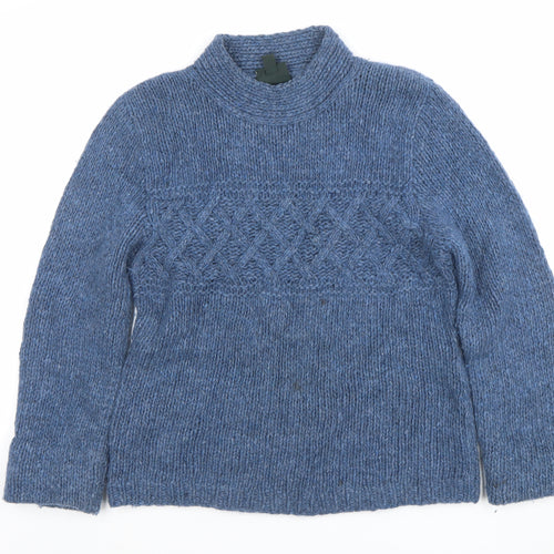 Laura Ashley Women's Blue Chunky Knit Wool Blend Mock Neck Jumper Size L