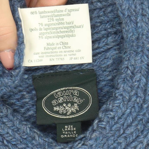 Laura Ashley Women's Blue Chunky Knit Wool Blend Mock Neck Jumper Size L