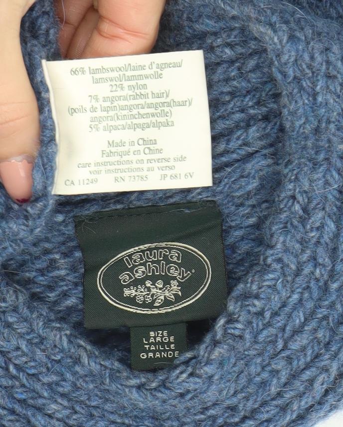 Laura Ashley Women's Blue Chunky Knit Wool Blend Mock Neck Jumper Size L