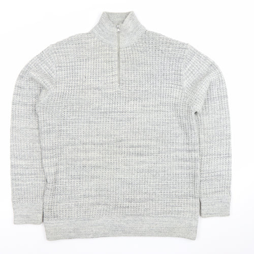 Next Men's Grey XL 1/2 Zip Waffle Knit Jumper High Neck