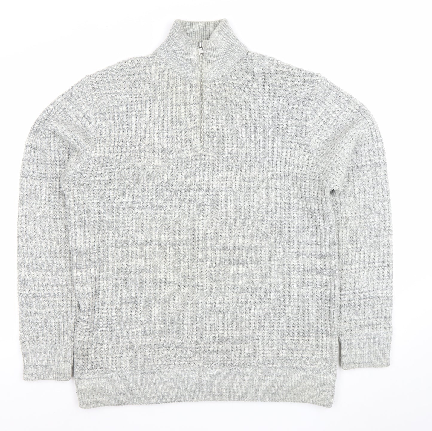 Next Men's Grey XL 1/2 Zip Waffle Knit Jumper High Neck