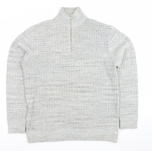 Next Men's Grey XL 1/2 Zip Waffle Knit Jumper High Neck