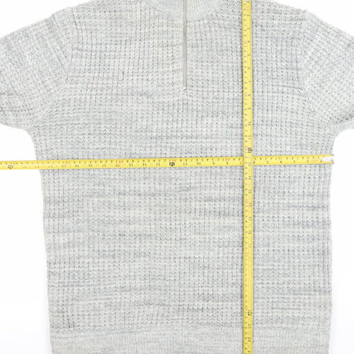 Next Men's Grey XL 1/2 Zip Waffle Knit Jumper High Neck