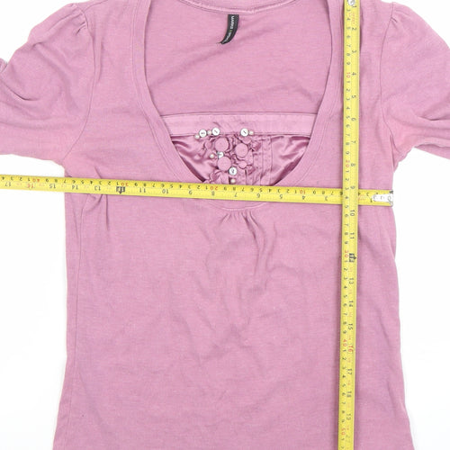 Marks and Spencer Women Pink Scoop Neck 3/4 Sleeve Cotton Blend T-Shirt UK 12
