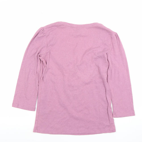 Marks and Spencer Women Pink Scoop Neck 3/4 Sleeve Cotton Blend T-Shirt UK 12