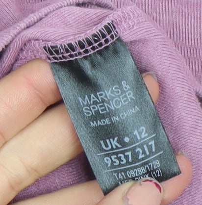 Marks and Spencer Women Pink Scoop Neck 3/4 Sleeve Cotton Blend T-Shirt UK 12