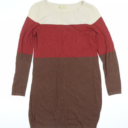 Tu Women's Beige Red Brown Colourblock Knit Sweater Dress Size 10