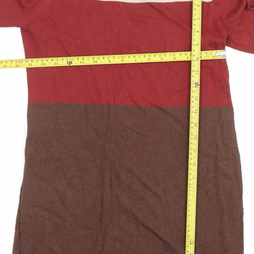 Tu Women's Beige Red Brown Colourblock Knit Sweater Dress Size 10