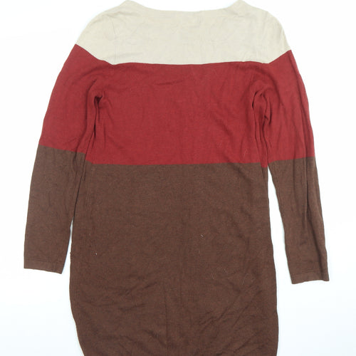 Tu Women's Beige Red Brown Colourblock Knit Sweater Dress Size 10