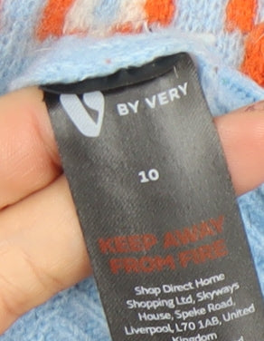 Very Women's Blue Geometric Knit Cardigan Size 10 V-Neck Puff Sleeve