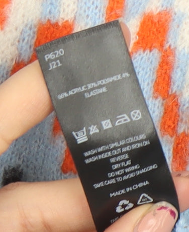 Very Women's Blue Geometric Knit Cardigan Size 10 V-Neck Puff Sleeve