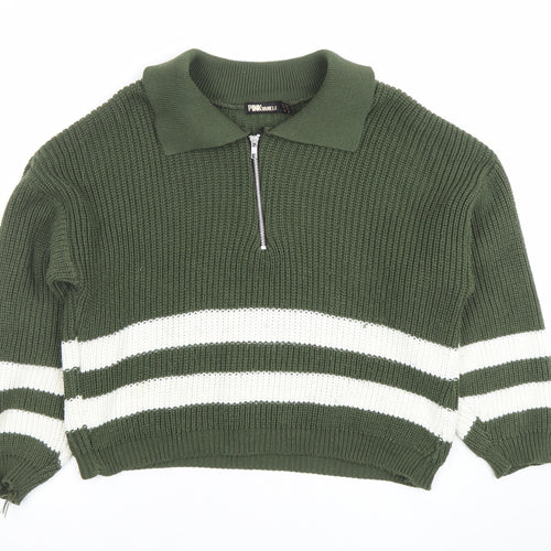 Pink Vanilla Women’s Green Collared Half Zip Chunky Knit Jumper Size S