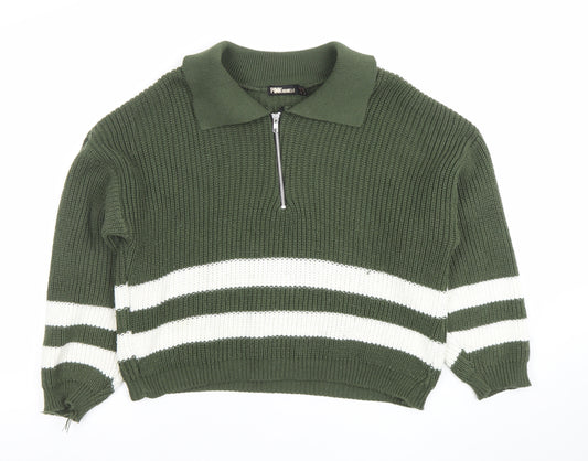 Pink Vanilla Women’s Green Collared Half Zip Chunky Knit Jumper Size S