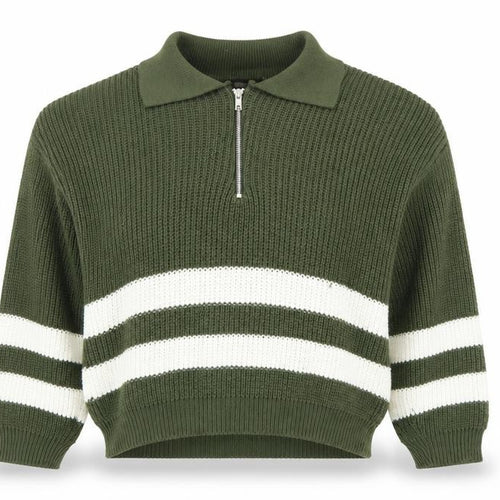 Pink Vanilla Women’s Green Collared Half Zip Chunky Knit Jumper Size S
