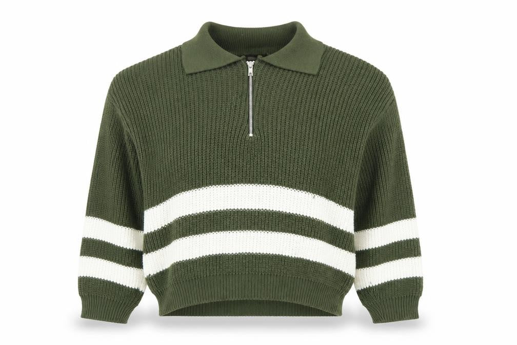 Pink Vanilla Women’s Green Collared Half Zip Chunky Knit Jumper Size S