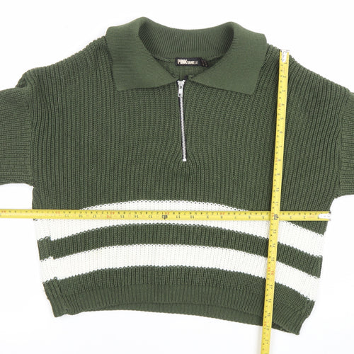 Pink Vanilla Women’s Green Collared Half Zip Chunky Knit Jumper Size S