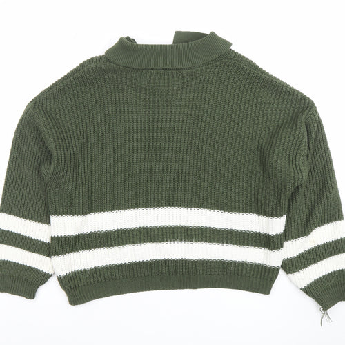 Pink Vanilla Women’s Green Collared Half Zip Chunky Knit Jumper Size S