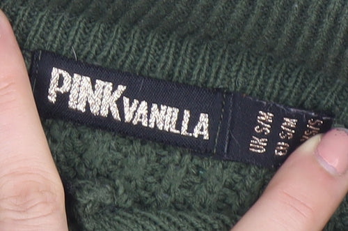 Pink Vanilla Women’s Green Collared Half Zip Chunky Knit Jumper Size S