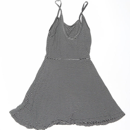 H&M Divided Women’s Black Striped Viscose Sleeveless Slip Dress Size 12