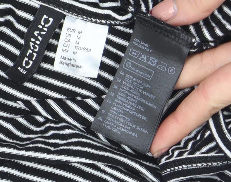 H&M Divided Women’s Black Striped Viscose Sleeveless Slip Dress Size 12