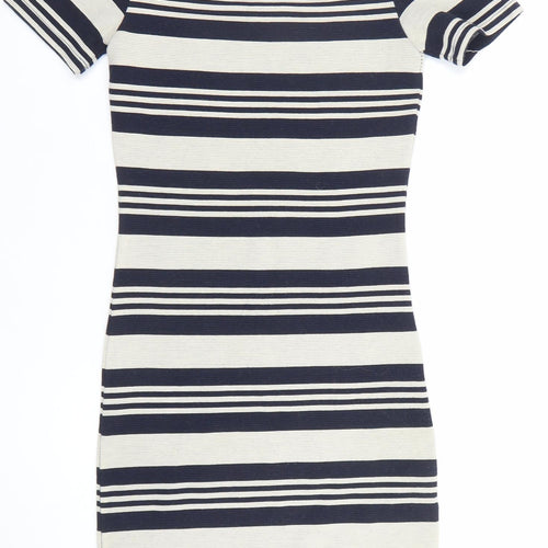 Topshop Petite Women’s Blue Striped Bodycon Knit Dress UK 8