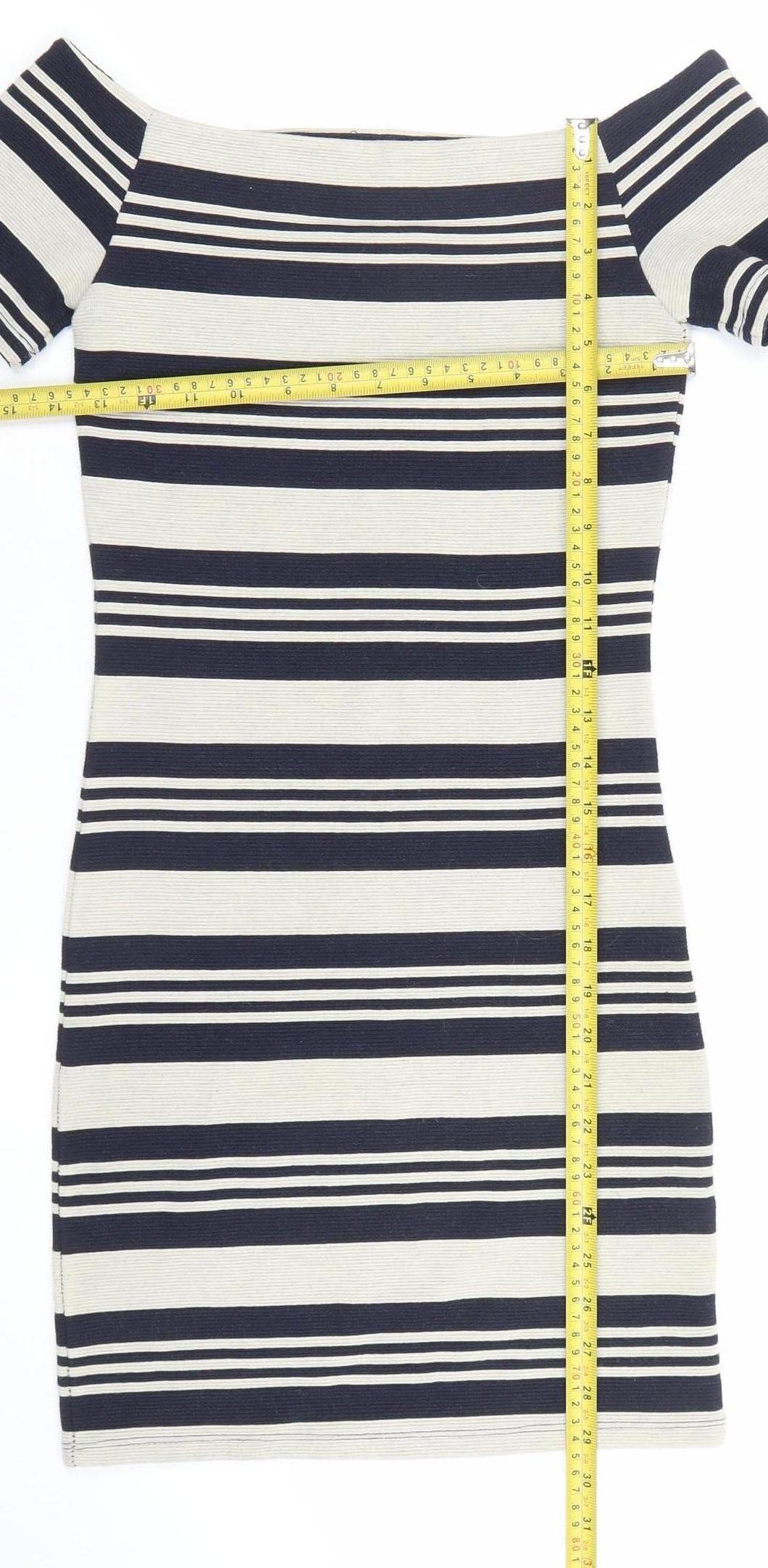 Topshop Petite Women’s Blue Striped Bodycon Knit Dress UK 8