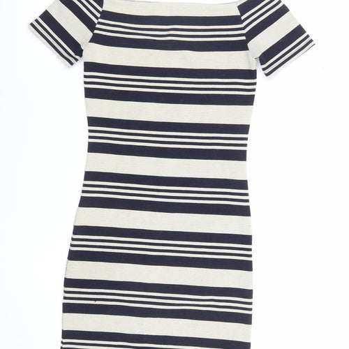 Topshop Petite Women’s Blue Striped Bodycon Knit Dress UK 8