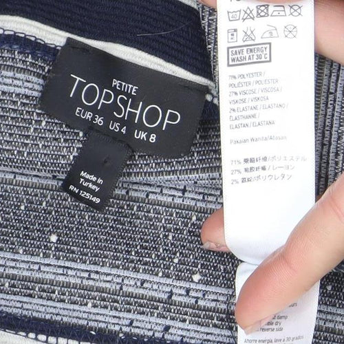 Topshop Petite Women’s Blue Striped Bodycon Knit Dress UK 8