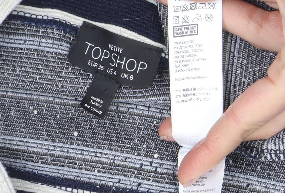 Topshop Petite Women’s Blue Striped Bodycon Knit Dress UK 8