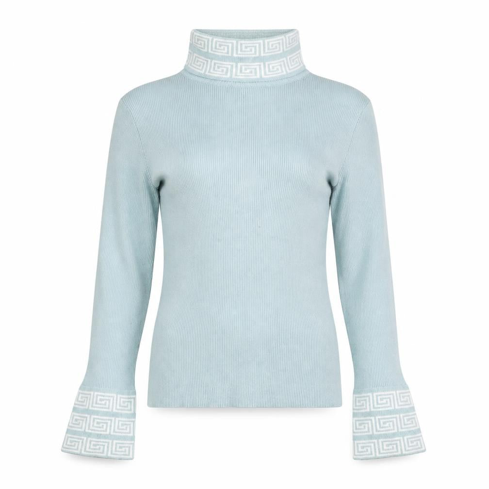 Front view of You & Me Paris women’s blue roll neck knit jumper, size S