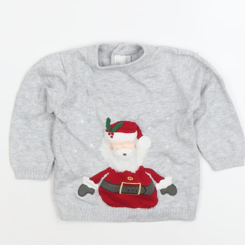 Mamas & Papas Grey Santa Knitted Baby Jumper 0-3 Months Christmas Pullover