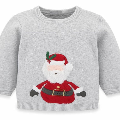 Mamas & Papas Grey Santa Knitted Baby Jumper 0-3 Months Christmas Pullover