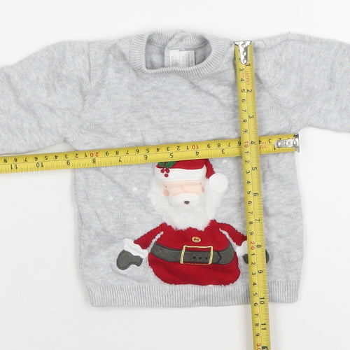 Mamas & Papas Grey Santa Knitted Baby Jumper 0-3 Months Christmas Pullover