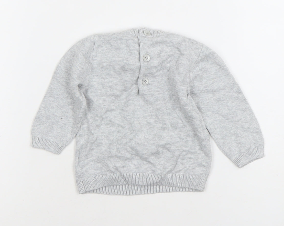 Mamas & Papas Grey Santa Knitted Baby Jumper 0-3 Months Christmas Pullover