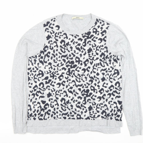 Oasis Women’s Grey Animal Print Crew Neck Long Sleeve Jumper Size S