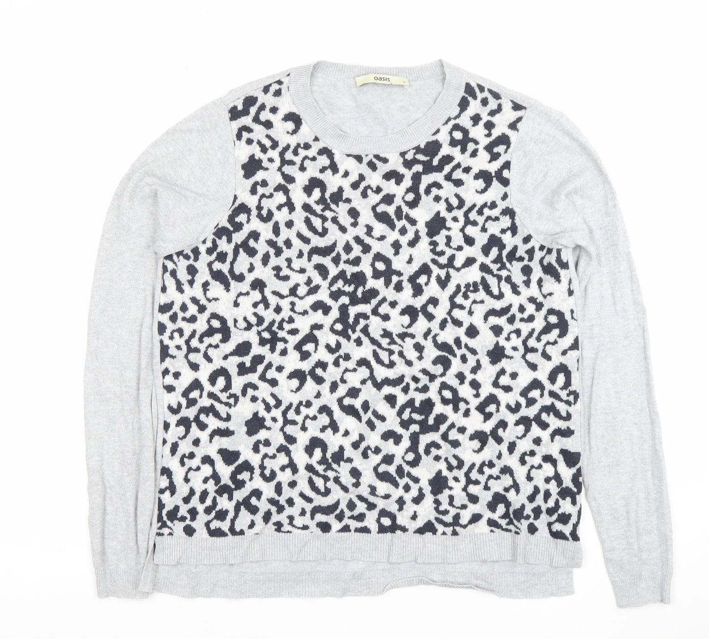 Oasis Women’s Grey Animal Print Crew Neck Long Sleeve Jumper Size S