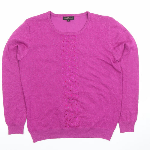 Madflowers Womens Purple Beaded Long Sleeve Scoop Neck Pullover Jumper M/L