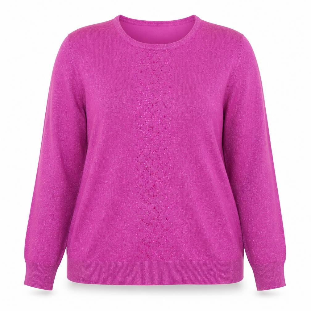 Madflowers Womens Purple Beaded Long Sleeve Scoop Neck Pullover Jumper M/L