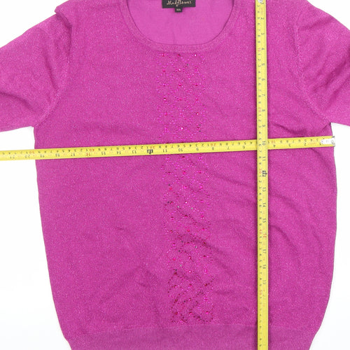 Madflowers Womens Purple Beaded Long Sleeve Scoop Neck Pullover Jumper M/L