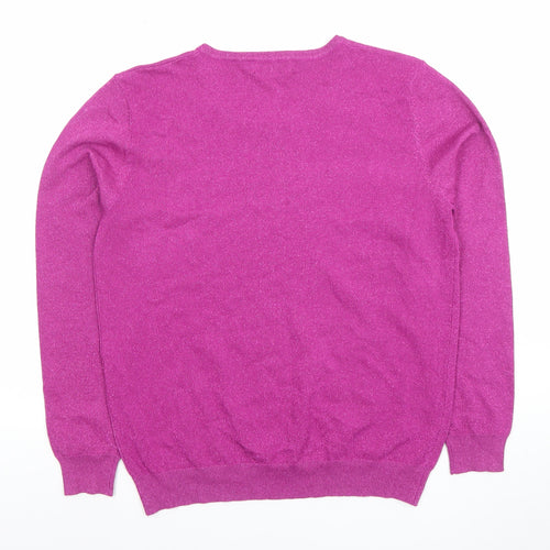 Madflowers Womens Purple Beaded Long Sleeve Scoop Neck Pullover Jumper M/L