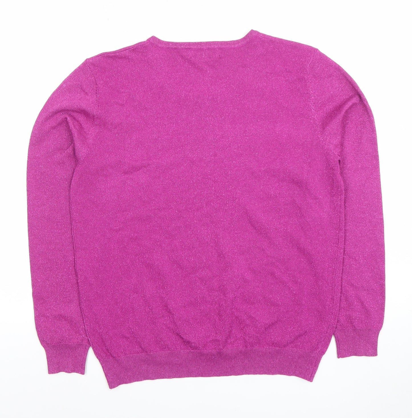 Madflowers Womens Purple Beaded Long Sleeve Scoop Neck Pullover Jumper M/L