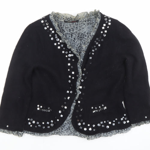 Jeff & Co Women's Black Beaded Wool Angora Cardigan Size 14