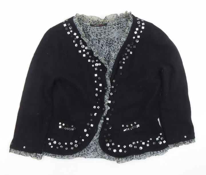 Jeff & Co Women's Black Beaded Wool Angora Cardigan Size 14