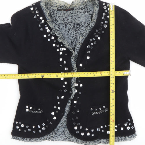 Jeff & Co Women's Black Beaded Wool Angora Cardigan Size 14