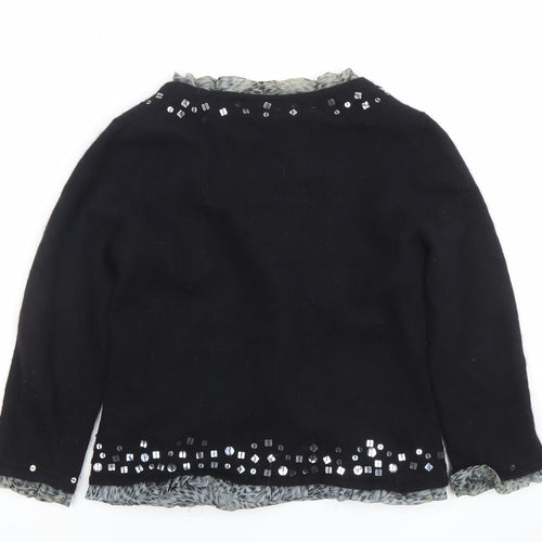 Jeff & Co Women's Black Beaded Wool Angora Cardigan Size 14