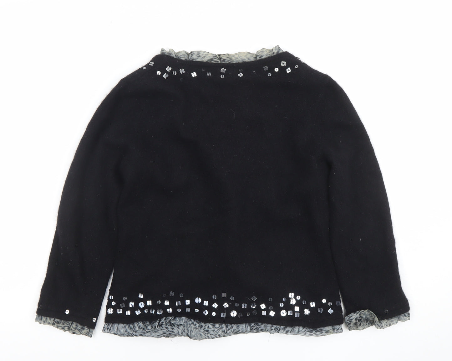 Jeff & Co Women's Black Beaded Wool Angora Cardigan Size 14