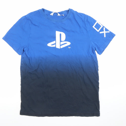 H&M Boys Blue PlayStation Logo Graphic T-Shirt 14 Years Cotton Casual